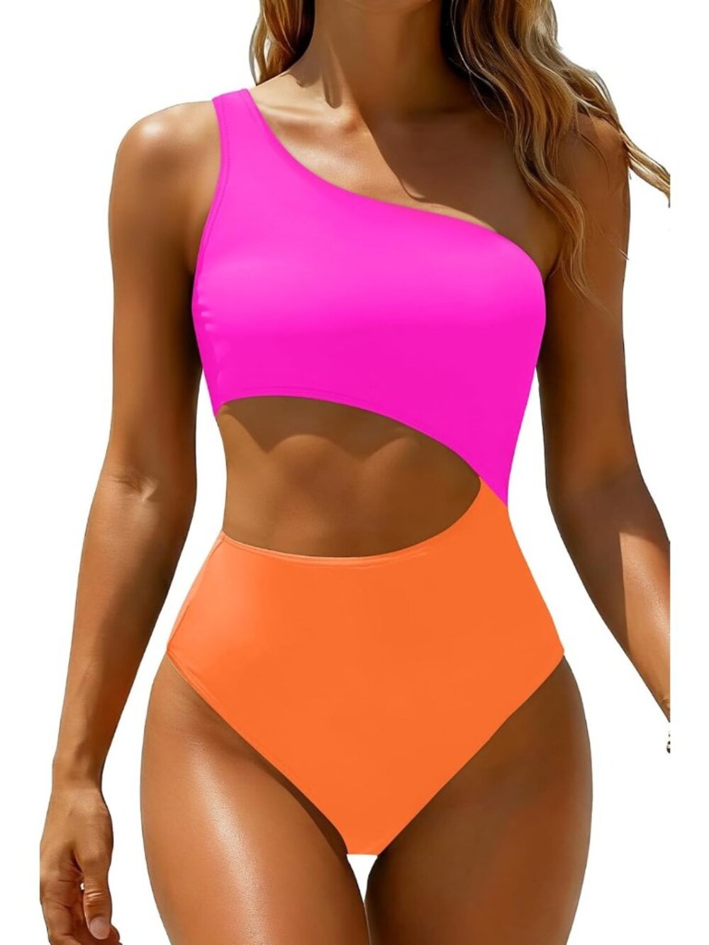 Stylish One Piece Swimsuit - One Shoulder Cutout, Tummy Control Bathing Suit